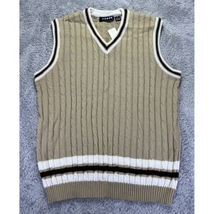 NWT Vintage Men Koman Sweater Vest Large Beige Cable Knit Grandpacore Dad V Neck